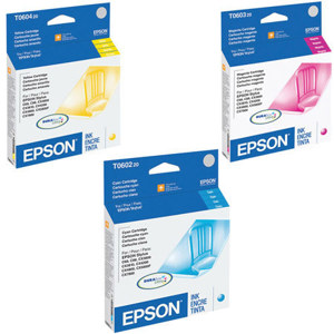  Epson Cyan, Magenta & Yellow Ink Cartridge Set for Many Stylus All-in-One & C Series Inkjet Printers. 