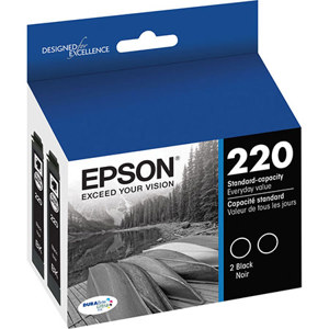  Epson T220 DURABrite Ultra Black Dual Pack Standard Capacity Ink Cartridge for WorkForce WF-2630/WF-2650/WF-2660 