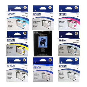  Epson 8 Ink Set & Paper Set for  Stylus Pro 3880 Printer 