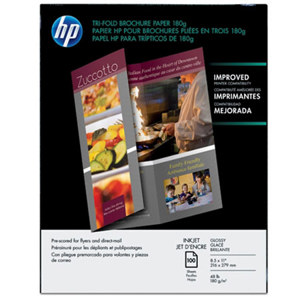  HP Glossy Dual Sided, Tri-Fold Brochure Inkjet Paper, 5.9 mil., 8.5x11", 100 Sheets 