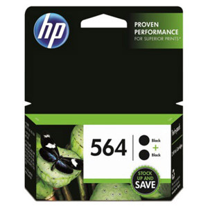  HP 564 Black Ink Cartridge Twin Pack for Photosmart Plus/eStation/Premium/D7500/C6300/7150/D5400 Series Printer, 250 Pages Yield 