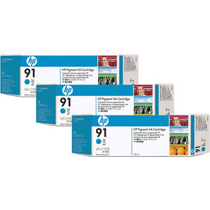  HP 91 3 Pack 775-ml Cyan Ink Cartridges 