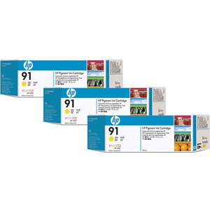  HP 91 3 Pack 775-ml Yellow Ink Cartridges 