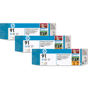  HP 91 3 Pack 775-ml Light Cyan Ink Cartridges 