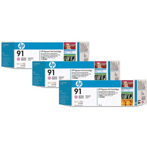  HP 91 3 Pack 775-ml Light Magenta Ink Cartridges 