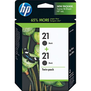  HP #21 Two-Pack Black Inkjet Cartridges for Assorted  Pinters - Yield: Black: 380 Pages each (Total: 760 Pages) 