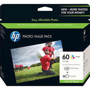  HP 60 Series Photo Value Pack #CG845AN - Color Cartridge and Paper Kit 