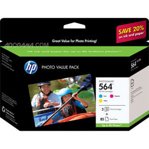  HP 564 Series 3-ink Photo Value Pack, 85 Lab-Quality 4x6 Prints 
