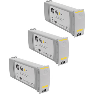  HP CR253A 771 3 Pack 775-ml Yellow Ink Cartridges for Designjet Z6200 42"/Z6200 60" Printers 