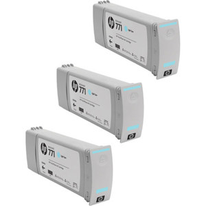  HP CR255A 771 3 Pack 775-ml Light Cyan Ink Cartridges for Designjet Z6200 42"/Z6200 60" 