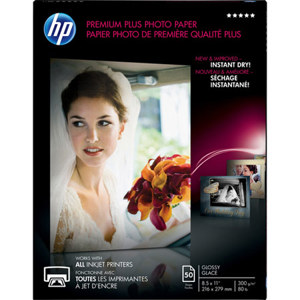  HP CR664A Premium Plus Glossy Photo Inkjet Paper, 11.5 mil, 8.5x11", 50 Sheets 