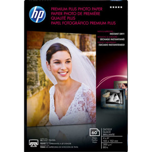  HP CR665A Premium Plus Glossy Photo Inkjet Paper, 11.5 mil, 4x6", 60 Sheets 