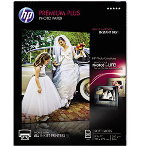  HP Premium Plus Soft Glossy Photo Inkjet Paper, 8.5x11", 50 Sheets, 11.5 mil 