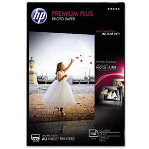 HP Premium Plus Glossy Photo Inkjet Paper, 4x6", 100 Sheets, 11.5 mil 
