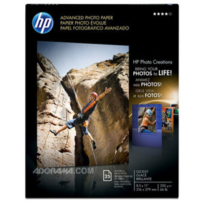  HP Glossy Photo Quality Inkjet Paper, 8.5 mil., 175g/m2, 8.5x11", 25 Sheets. 