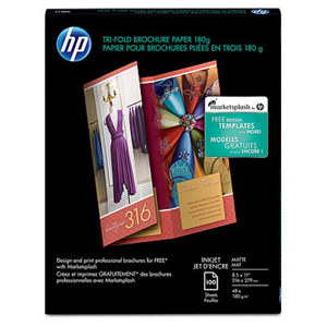  HP Tri-Fold Brochure Matte Inkjet Paper, Dual Sided 8.5x11" (Letter), 100 Sheets, 180 g/m2 