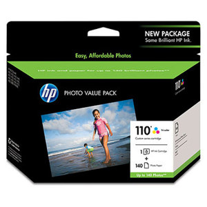  HP 110 Series Gloss Photo Value Pack, with Cyan, Yellow, Magenta Ink Cartridge and 4x6" Paper. 
