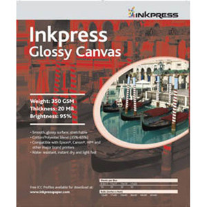  Inkpress Glossy Canvas Large Format Inkjet Fabric, Single Sided, 350gsm, 20mil, 95% Bright, 24"x40' Roll 
