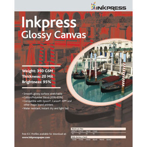  Inkpress Artist's Waterproof Stretchable Canvas, Bright White Glossy Inkjet Cloth, 20mil., 350gsm., 13x19", 50 Sheets. 