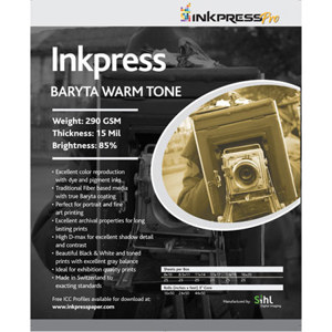  Inkpress Pro Baryta Warm Tone Photograde Luster Inkjet Paper, 15mil., 290gsm., 17x22", 25 Sheets 