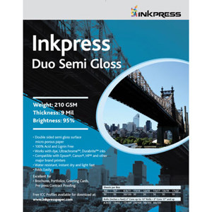  Inkpress Semi Gloss, Double Sided Luster Surface Inkjet Paper, 180gsm, 9.0 mil., 11x17", 50 Sheets 