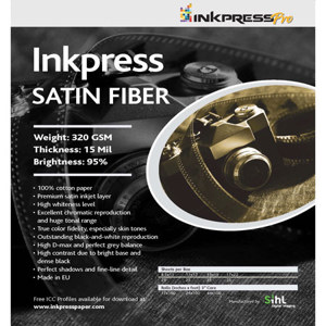  Inkpress Pro Fiber Satin Surface Single Sided Bright White Inkjet Paper, 15mil., 290gsm., 17x22", 25 Sheets 