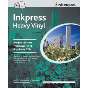  Inkpress Heavy Vinyl Large Format Paper, 15mil, 480gsm, 95% Bright, 24"x45' Roll 