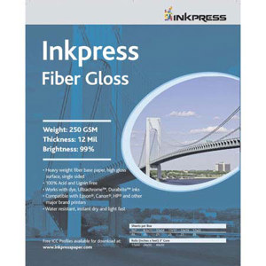  Inkpress Fiber Gloss Single Sided Bright Alpha Cellulose Photograde Inkjet Paper, 12mil., 250gsm., 17x22" 25 Sheets 