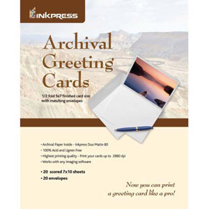  Inkpress Greeting Cards for Inkjet - 7x10" scored (produces 5x7" card) 20 Sheets with Matching Envelopes 