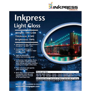  Inkpress Light Gloss Inkjet Photo Paper, Single Sided, 190gsm, 8mil, 94% Bright, 10"x100' Roll 