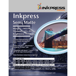  Inkpress Semi Matte 250 Inkjet Photo Paper, 10.4mil, 250gsm, 90% Bright, 13x19", 50 Sheets 
