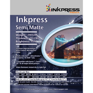  Inkpress Semi Matte 250 Inkjet Photo Paper, 10.4mil, 250gsm, 90% Bright, 17x22", 20 Sheets 