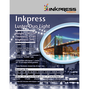  Inkpress Duo Luster Double Sided 8.5x11" Inkjet Paper 20 Sheets, 10 mil, 99 Percent Bright, 280 gsm 