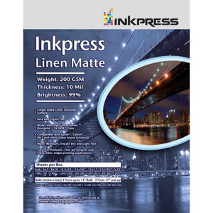  Inkpress Linen Matte Single Sided Bright White Textured Watercolor Inkjet Paper, 10 Mil., 200gsm., 4x6", 100 Sheets 
