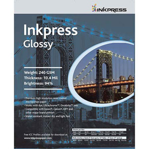  Inkpress Glossy Premium Single Sided Bright Resin Coated Photograde Inkjet Paper, 10.4mil., 240gsm., 11x14", 250 Sheets 