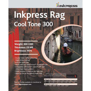  Inkpress Rag, Cool Tone Double Sided, Bright White Matte Inkjet Paper, 24 mil., 300gsm, 60"x50' Roll 