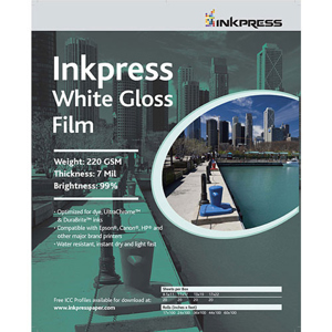  Inkpress White Gloss Inkjet Film, 7 mil., 220gsm, 44"x50' Roll. 