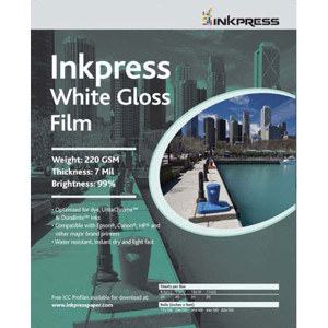  Inkpress White Gloss Inkjet Film, 7 mil., 220gsm, 8.5x11", 20 Sheets 
