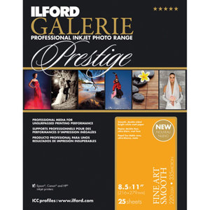  Ilford GALERIE  Fine Art Smooth 220 gsm Inkjet Paper, 8.5x11", 25 Sheet Pack 