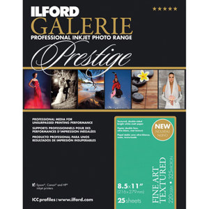  Ilford GALERIE  Fine Art Textured, 220 gsm Inkjet Paper, 8.5x11", 25 Sheet Pack 