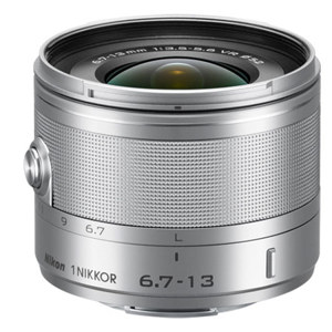  Nikon 1  6.7-13mm f/3.5-5.6 VR Wide Angle Zoom Lens for Mirrorless Camera, Silver,  USA Warranty 
