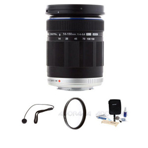  Olympus M. Zuiko Digital ED 14-150mm f/4-5.6 Zoom Lens - Black - for Micro Four Thirds System Lens Bundle, with Pro Optic 58mm MC UV Filter, Lens Cap Leash, Professional Lens Cleaning Kit 