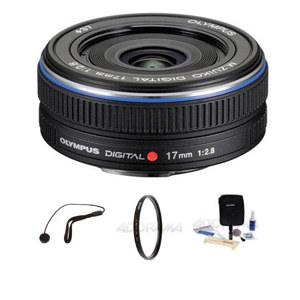  Olympus M. Zuiko Digital 17mm f/2.8 - Black - for Micro Four Thirds System - Lens Bundle - with Tiffen 37mm UV Filter, Lens Cap Leash, Professional Lens Cleanin Kit 