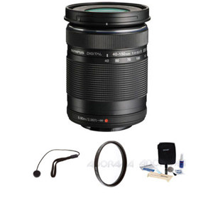  Olympus M. Zuiko Digital ED 40-150mm f/4-5.6"R" Zoom Lens for Micro 4/3, Black, - Bundle - with Pro Optic 58mm MC UV Filter, Lens Cap Leash, Professional Lens Cleaning Kit 