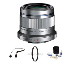  Olympus M.Zuiko Digital ED 45mm f/1.8 - for Micro Four Thirds System - Lens Bundle - with Tiffen 37mm UV Filter, Lens Cap Leash, Professional Lens Cleaning Kit 