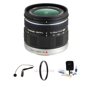  Olympus M. Zuiko Digital ED 9-18mm f4.0-5.6 Lens - Black - for Micro Four Thirds System Lens Bundle, with 52mm UV Filter, Lens Cap Leash, Professional Lens Cleaning Kit 