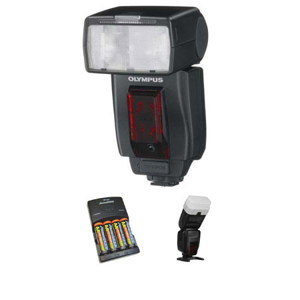  Olympus FL-50R Wireless Flash - Basic Outfit - with 4 NiMH Batteries, Charger, Sto-Fen Omni-Bounce 