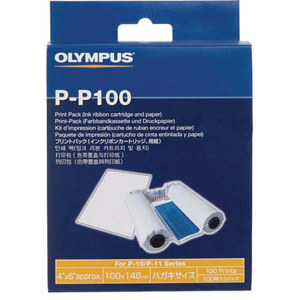  Olympus P-P100, 4x6" Print Pack for the  P-10 and P-11 Dye-Sublimation Printer, Pack of 100 Sheets & 1 Ribbon. 
