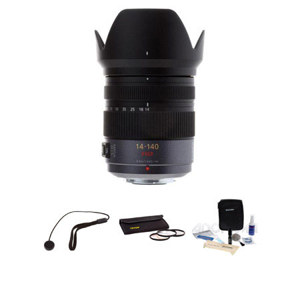  Panasonic Lumix Vario 14-140mm f/4.0-5.8 Aspherical Micro Four Thirds Lens Kit with Tiffen 62mm Photo Essentials Filter Kit, Lens Cap Leash, Professional Lens Cleaning Kit 