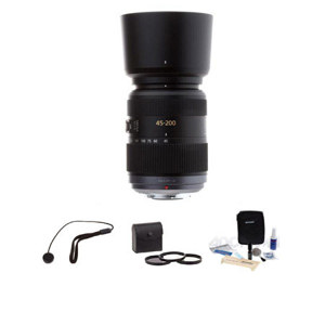  Panasonic 45-200mm f/4-5.6 G Vario MEGA O.I.S. Lens Kit, for Micro Four Thirds Mount, with Pro Optic 52mm Digital Essentials Filter Kit, Lens Cap Leash, Professional Lens Cleaning Kit 